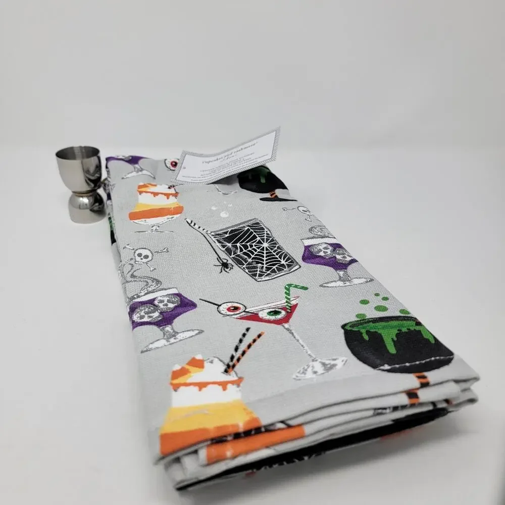 Cupcakes & Cashmere Kitchen Towels Spooky Cocktail Print Set of 3 with Jigger